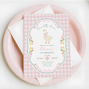 Snygga En Dumma Gås Rosa Rosett Flicka 1-årsdag Inbjudningar