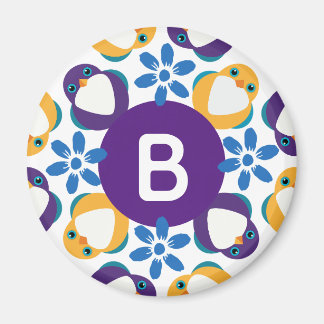 Snygga fåglar och blommor krans med initialer magnet