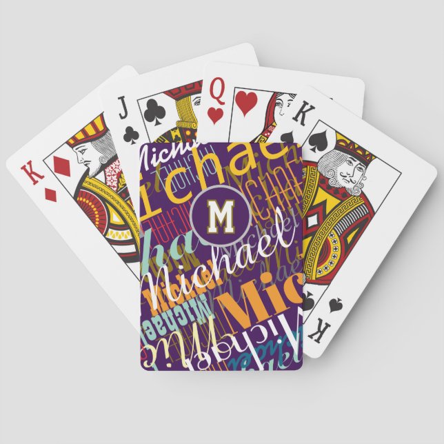 Snygga Färgglada Namn Monogram Casinokort (Baksidan)