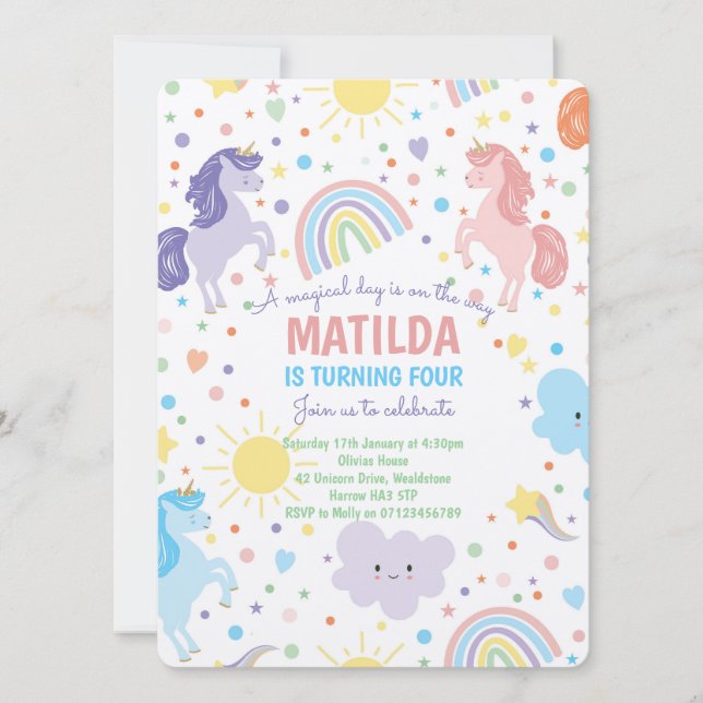 Snygga festinbjudningar för enhörningar inbjudningar (Framsida)