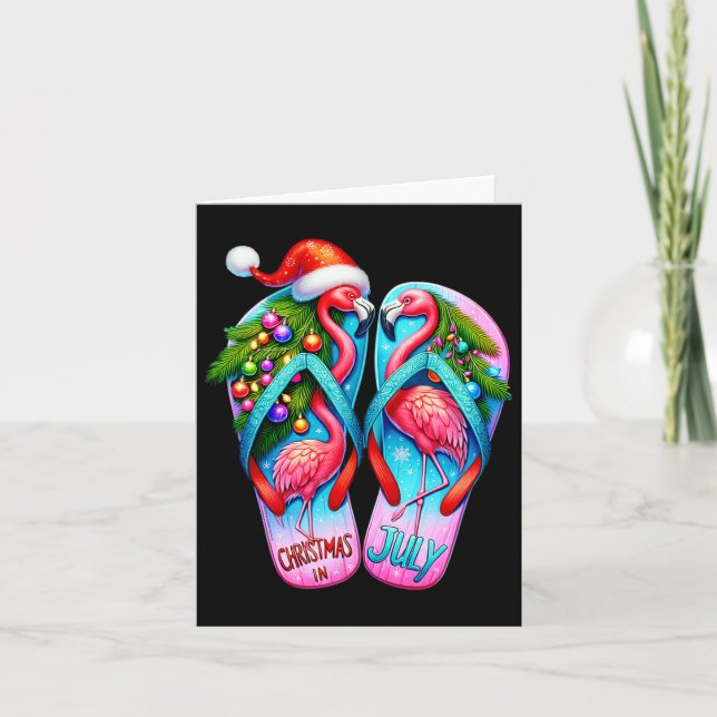 Snygga Flamingo Tofflor Tropisk Sommar Jul Kort (Framsida)