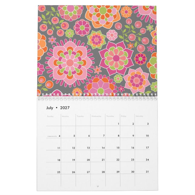 Snygga flickiga mönster - Du kan ändra datum Kalender (Jul 2027)