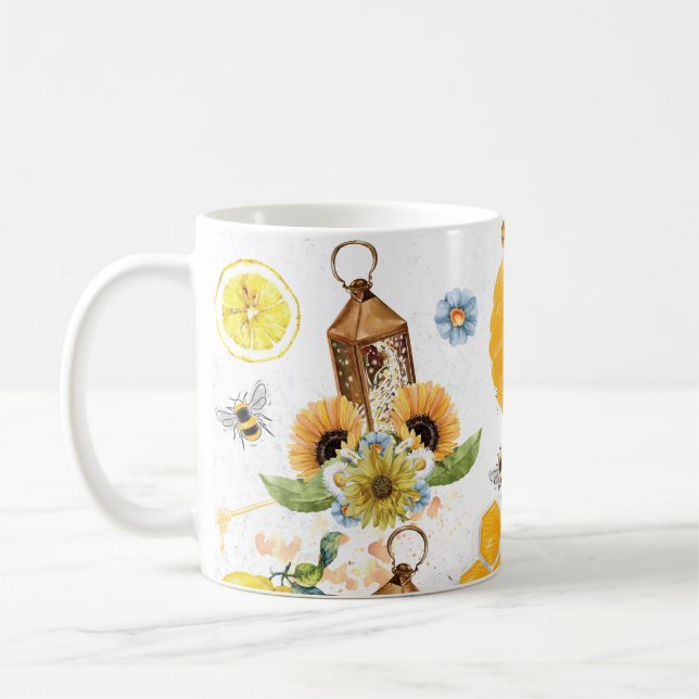 Snygga Garden Bee Sunblomma Kaffemugg (Vänster)