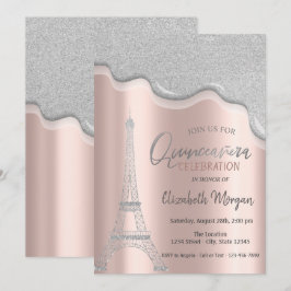 Snygga glitterdroppar, Eiffeltornet Quinceañera Inbjudningar