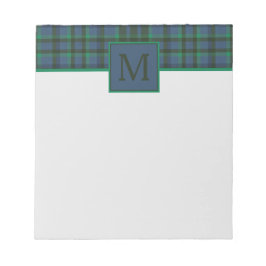 Snygga gröna och blå rutiga monogram anteckningsblock