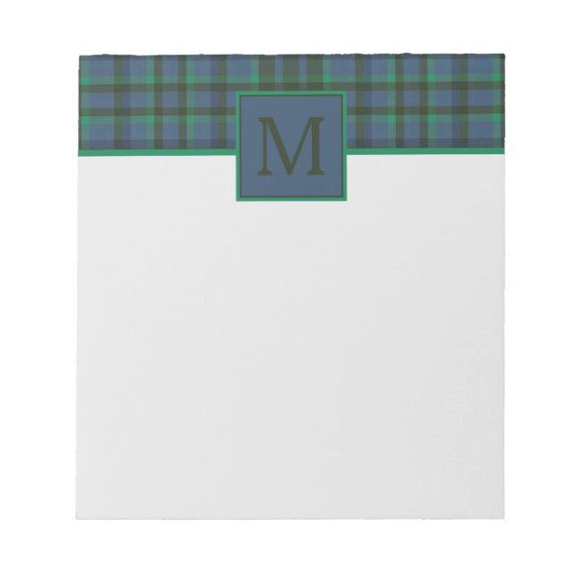 Snygga gröna och blå rutiga monogram anteckningsblock (Framsida)