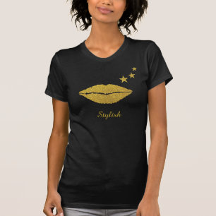 Snygga gyllene glänsande läppar, kalligrafi & stjä t shirt