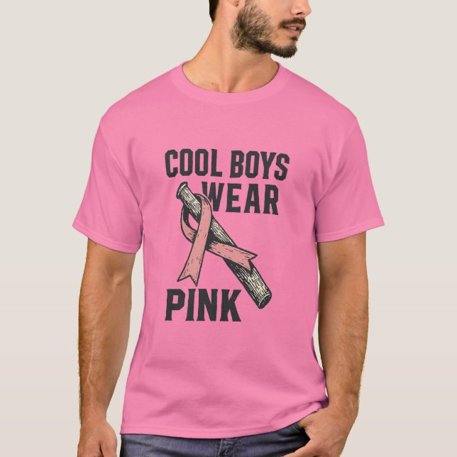 Snygga Killar Bär Rosa för Cancer-Solidaritet T Shirt (Framsida)