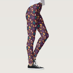 Snygga lila svampbladsmönstrade leggings