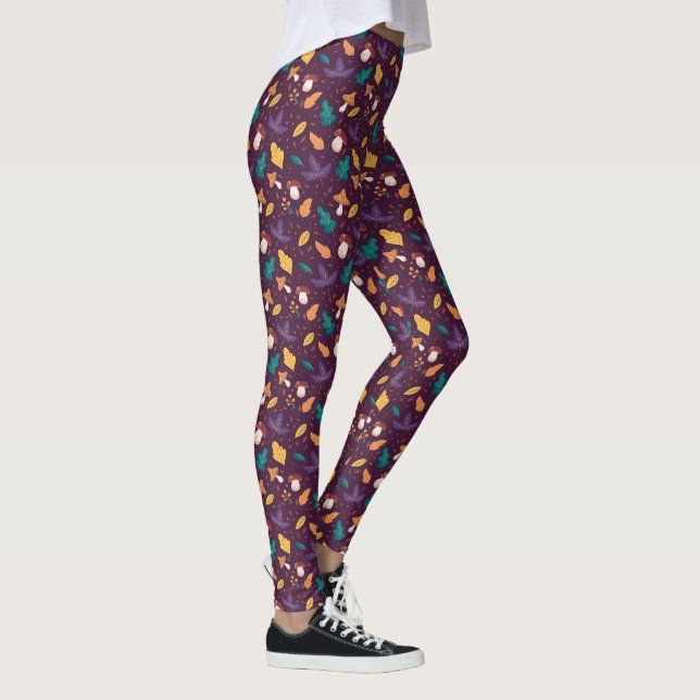 Snygga lila svampbladsmönstrade leggings (Höger)