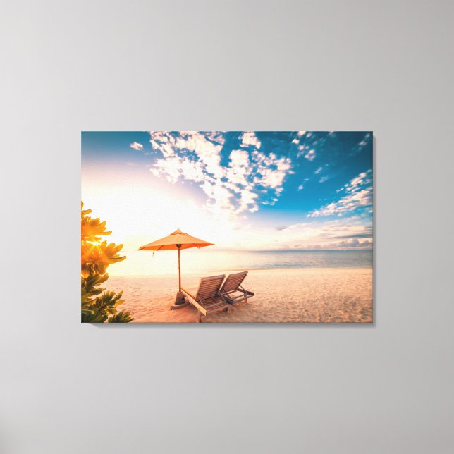 Snygga Maldives Beach Sunset Canvastryck (Framsida)