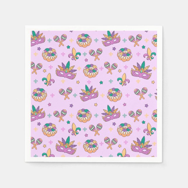 Snygga Mardi Gras King Cake-fest servetter (Framsidan)