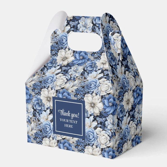 Snygga marinblå blommor anpassat namn presentförpa presentaskar (Chic Navy Blue Flowers Custom Name Favor Box)