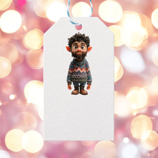 Snygga Märkre för Guy jul Elf White Gift Presentetikett (Skapare uppladdad)