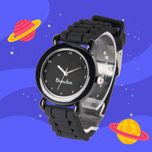 Snygga moderna svarta anpassade namn för pojkar Ki Armbandsur
