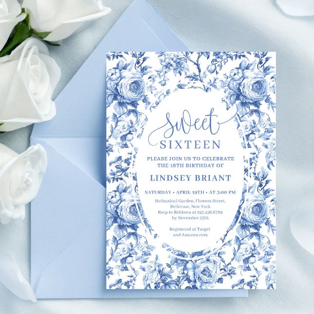 Snygga Navy Rosor Digital Nedladdning Sweet 16 Inb Inbjudningar (Chic Navy Roses Digital Download Sweet 16 Invite)