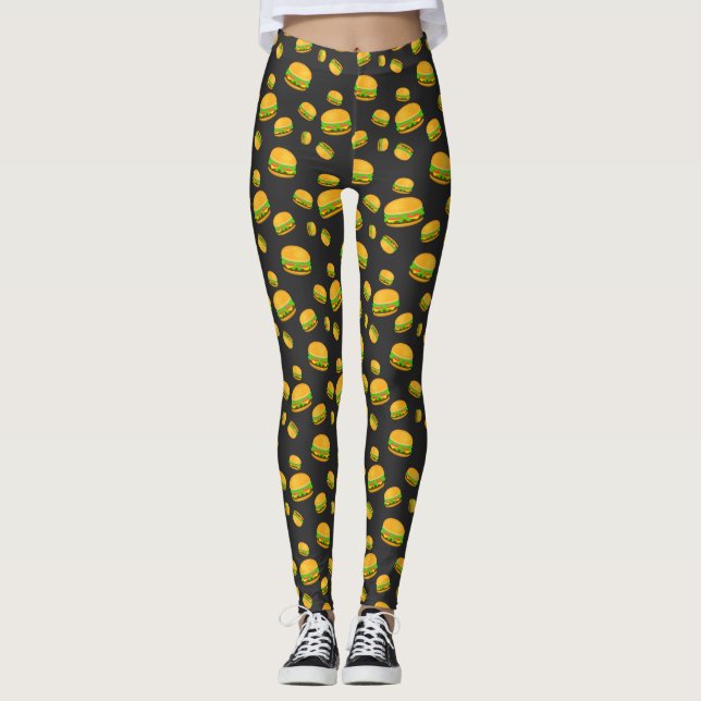 Snygga och roliga läckra hamburgermönstrade strump leggings (Framsida)