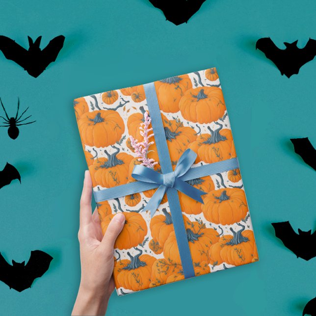 Snygga Orange Pumpaplatta Söt Halloween-design Presentpapper (Skapare uppladdad)