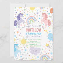 Snygga partihjärtan för enhörningar-inbjudningar