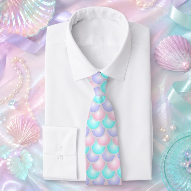 snygga pastellfärgade lila rosa turkos sjöjungfrus slips (pretty pastel purple pink turquoise mermaid scales neck tie)