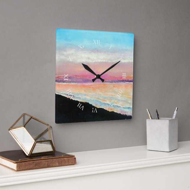 Snygga Pastels Sunset Painting Fyrkantig Klocka (Kontor)