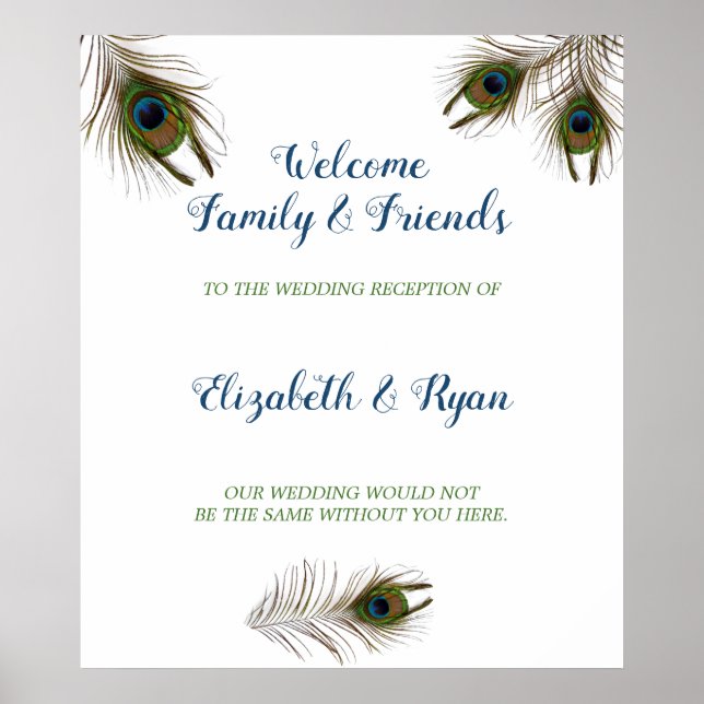 Snygga Peacock Feathers, Bröllop Välkommen Poster (Framsidan)