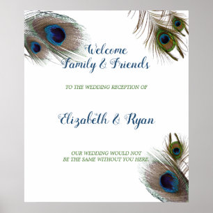 Snygga Peacock Feathers, Bröllop Welcome Poster