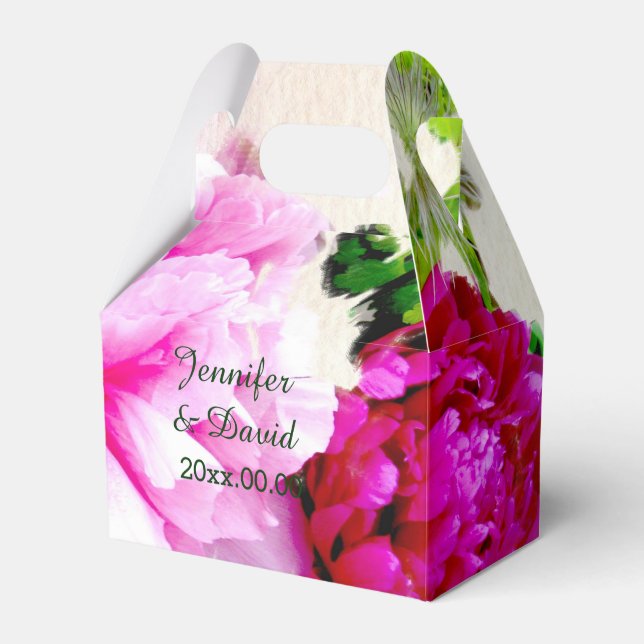 Snygga Peonies Bröllop Gable Favor Box Presentaskar (Framsidan Sidan)