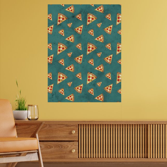 Snygga pizzabit vintage teal mönster poster (Vardagsrum 2)