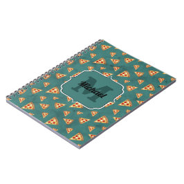 Snygga pizzaskivor vintage teal mönster Monogram Anteckningsbok