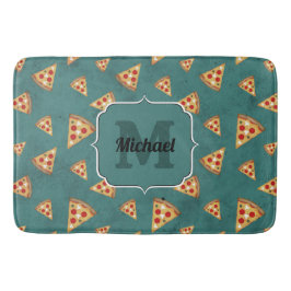 Snygga pizzaskivor vintage teal mönster Monogram Badrumsmatta