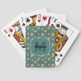 Snygga pizzaskivor vintage teal mönster Monogram Casinokort