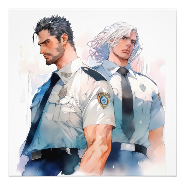 Snygga poliser Watercolor Anime Fototryck (Framsidan)