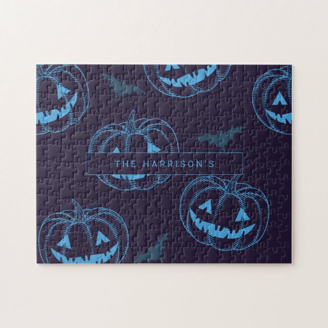Snygga Pumpa Fladdermöss Halloween Namn Pussel (Horisontell)