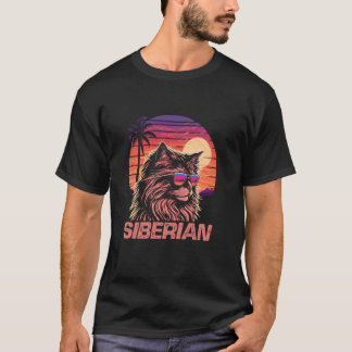 Snygga Retro Solglasögon Solnedgång Sibirisk Katt T Shirt
