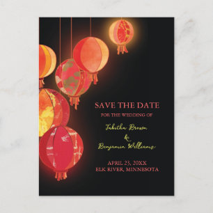 Snygga röda lyktor bröllop Save the Date Meddelande Vykort