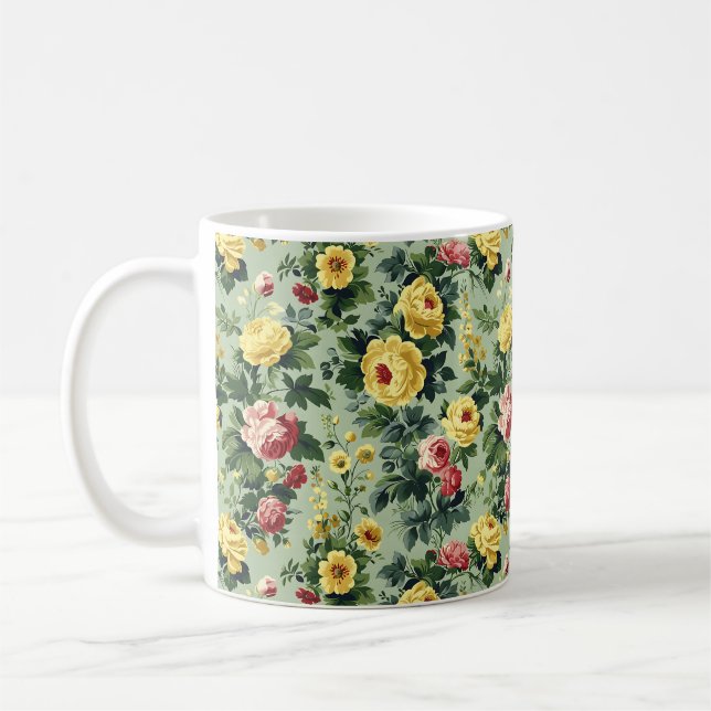 Snygga Romantic Vår Gult Girly Flowers Kaffemugg (Vänster)