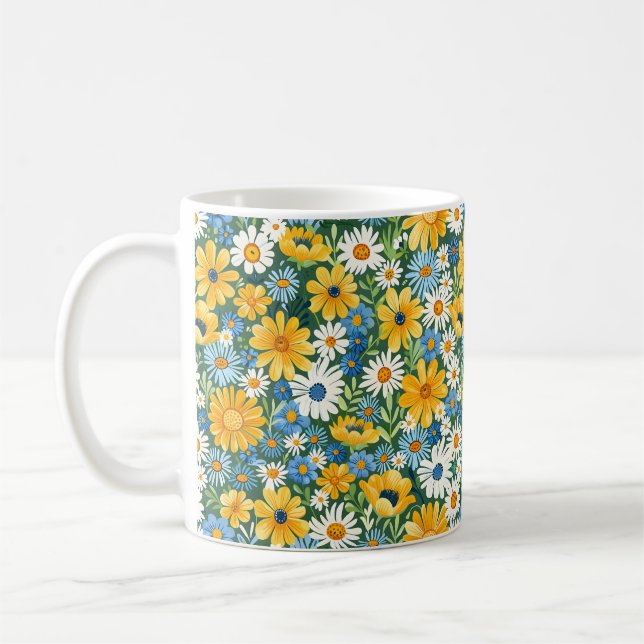 Snygga Romantic Vår Gult Girly Flowers Kaffemugg (Vänster)