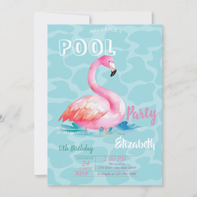 Snygga Rosa Flamingos Pool Sommar Födelsedag Inbjudningar (Framsida)
