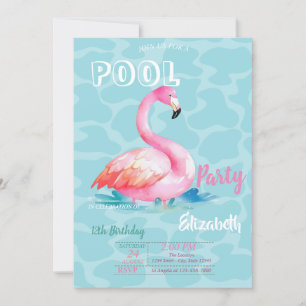 Snygga Rosa Flamingos Pool Sommar Födelsedag Inbjudningar