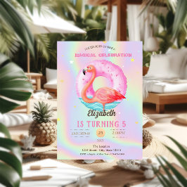 Snygga rosa flamingos poolflotte holografisk inbjudningar
