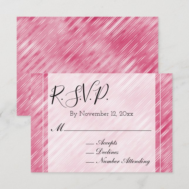Snygga rosa glamour-ränder bröllops-RSVP Tilläggskort (Fram/baksida)
