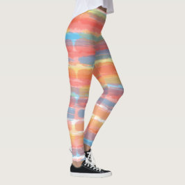 Snygga rosa gula blåa ränder leggings