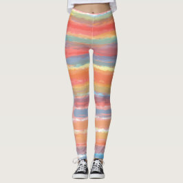 Snygga rosa gula blåa ränder leggings