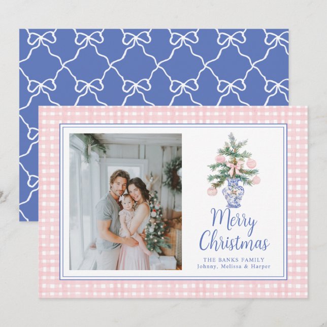 Snygga rosa julgransprydnader i vattenfärg julkort (Fram/baksida)