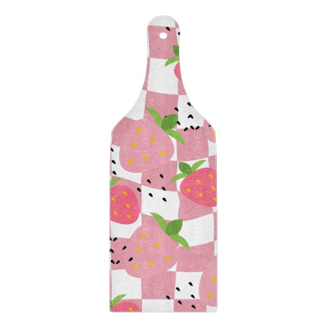 Snygga rosa köksjordgubbar rutig design (Framsidan)