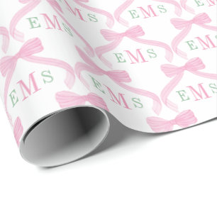 Snygga rosa och gröna monogramband Babyflicka Presentpapper