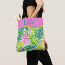 Snygga rosa och gröna palmkvistar monogram