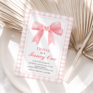 Snygga rosa rosett Fancy One coquette 1-års födels Inbjudningar