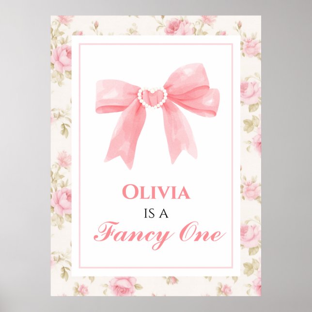 Snygga rosa rosett fint första födelsedag poster (Framsidan)